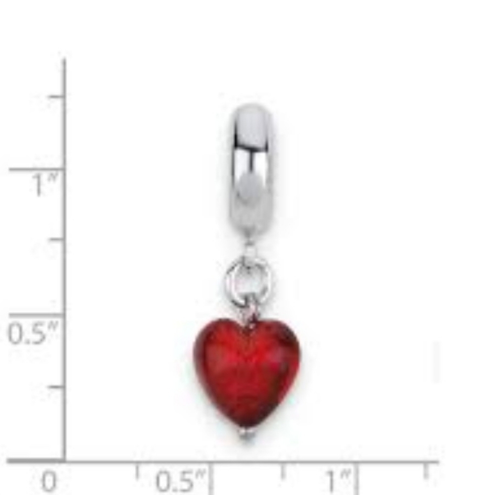 Murano Glass Red Heart Bead Charm 925 Italian